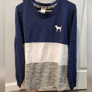 Victoria's Secret PINK Tri Colored Long Sleeved Tee with Logo on Back Medium